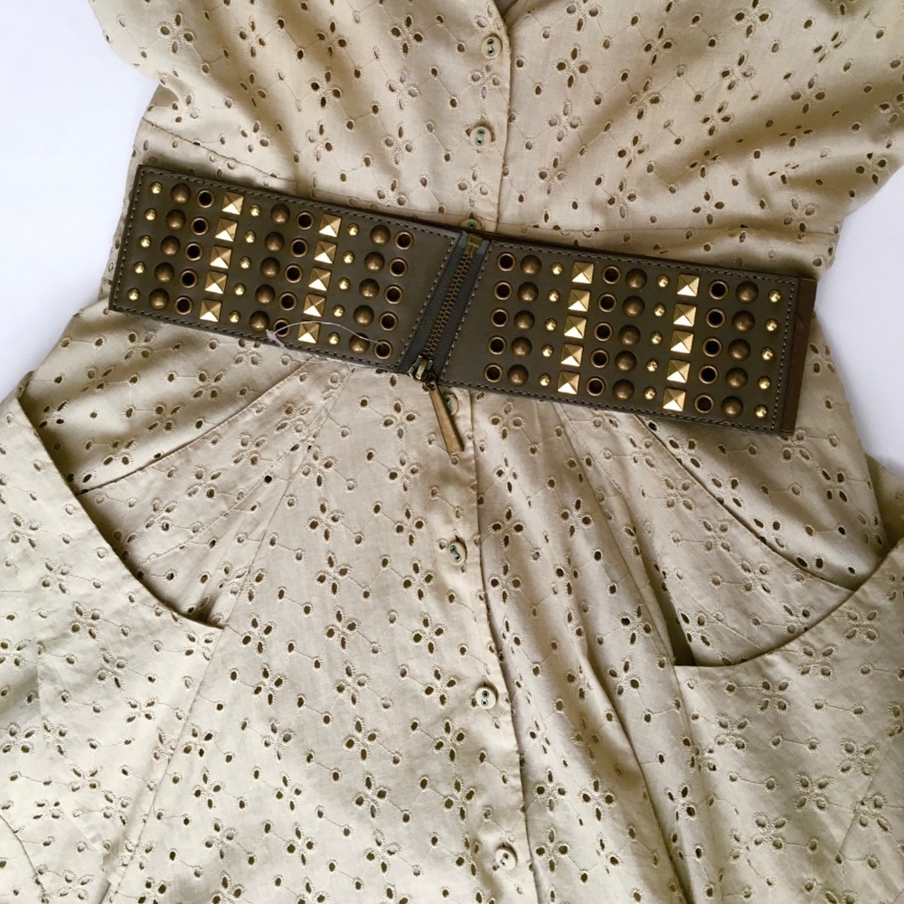 ALDO Belt Olive Studded Front Zipper New